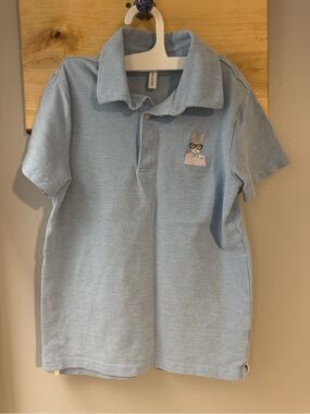 Janie and Jack Light Blue Kids Polo Shirt with Bunny Embroidery, size 10